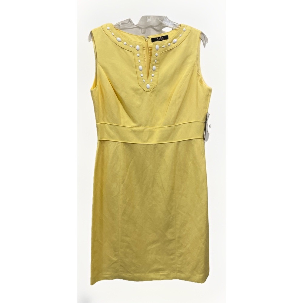 Alex Marie Linen Blend Beaded Collar Canary Yellow Sheath Dress Women's 10 NWT‎
